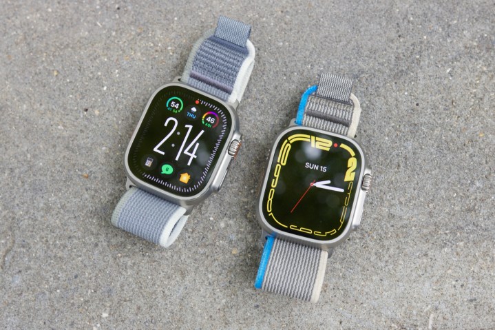 The Apple Watch Ultra 2 abutting to the aboriginal Apple Watch Ultra.