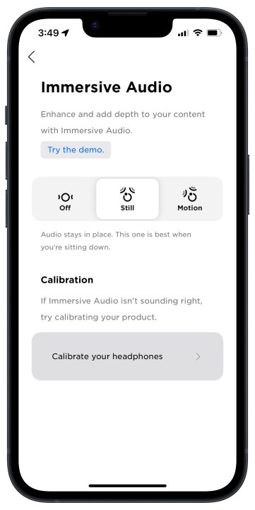 Bose Music app on iOS: Immersive Audio screen.
