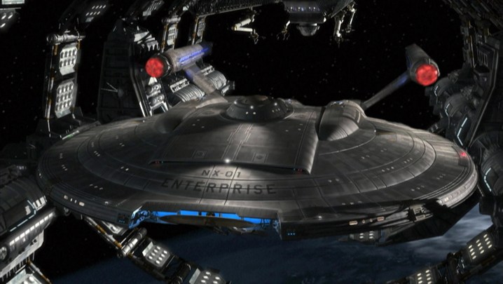 The Enterprise NX-01 departs drydock on Star Trek: Enterprise