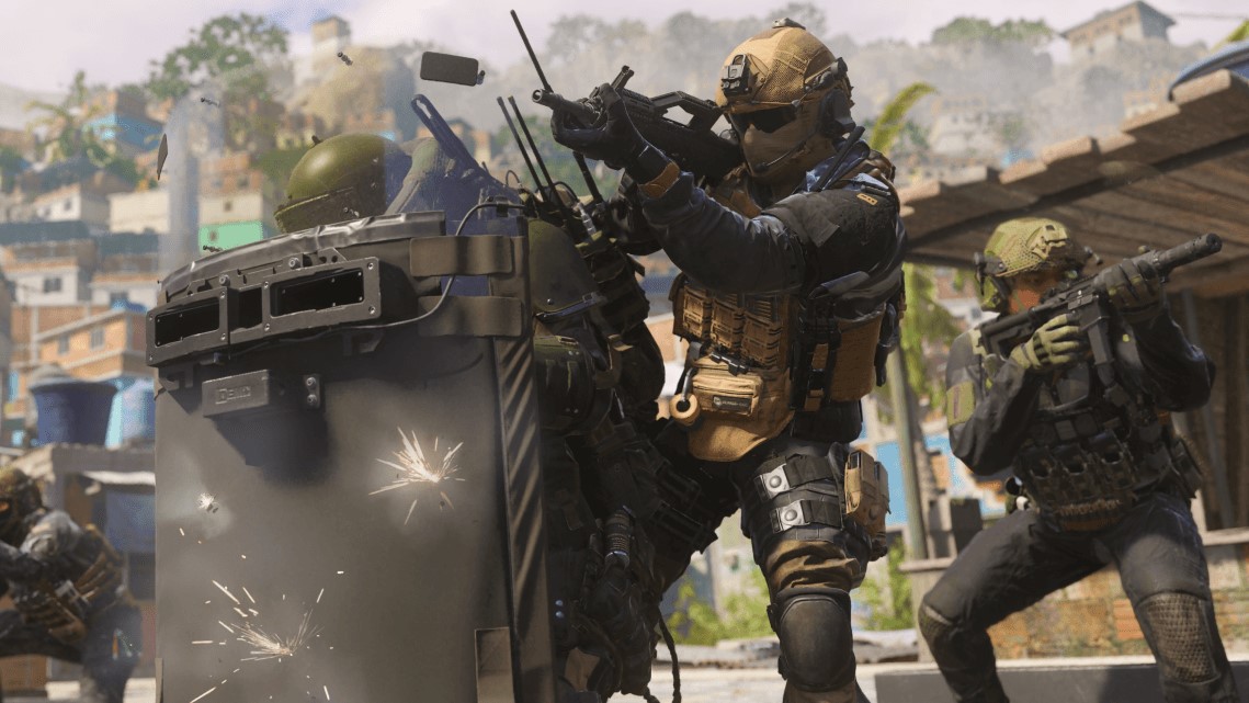 Солдаты укрываются за щитом на промо-изображении Call of Duty: Modern Warfare 3.