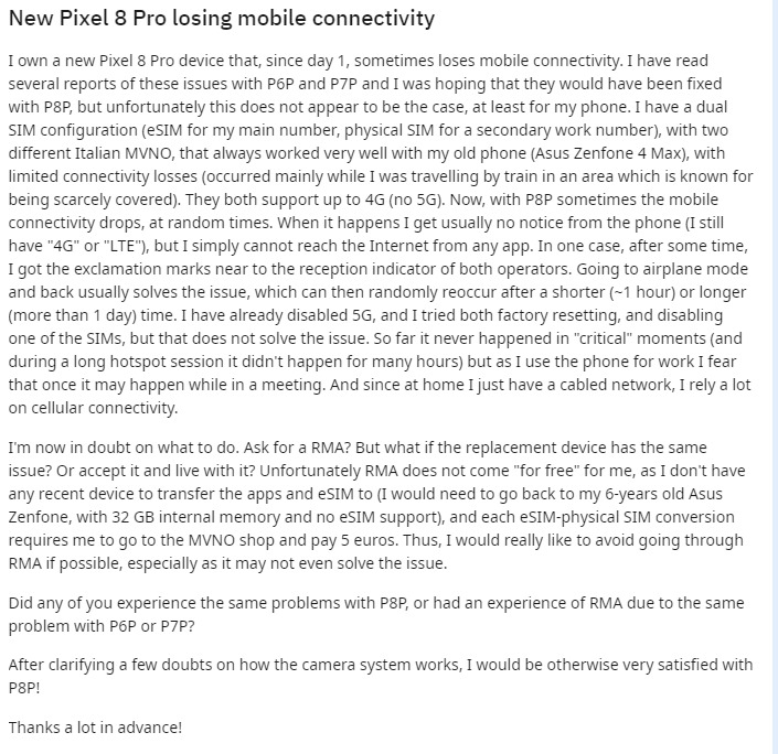 Pixel 8 network issue post 4.