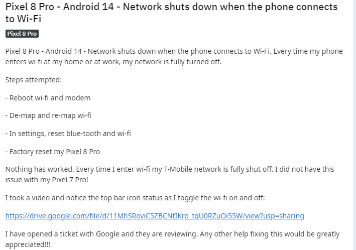 Pixel 8 network issue post 5.