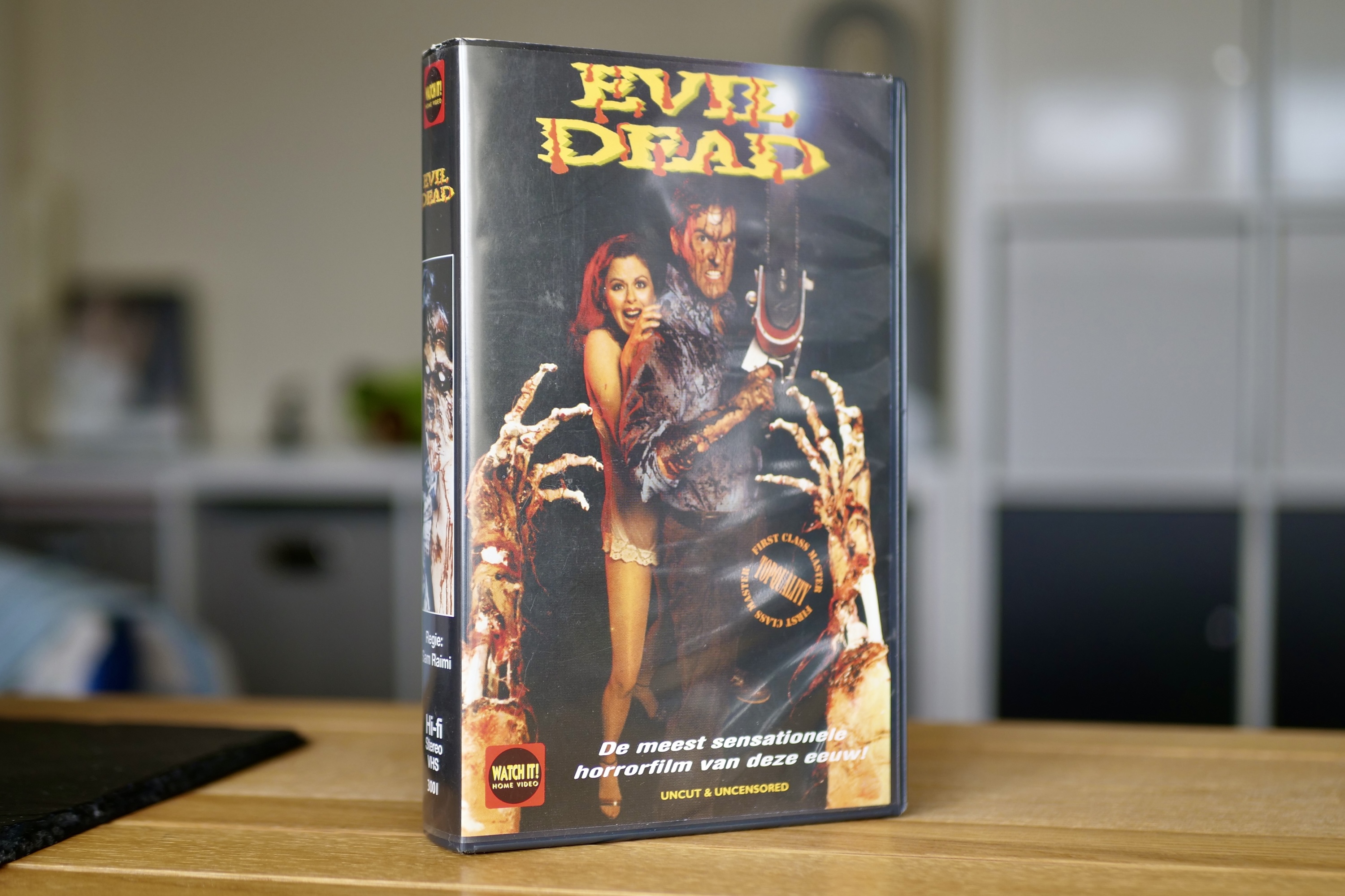 The front cover of a The Evil Dead VHS box.