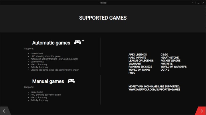 La liste de compatibilité pour l'application GameOn de Garmin.