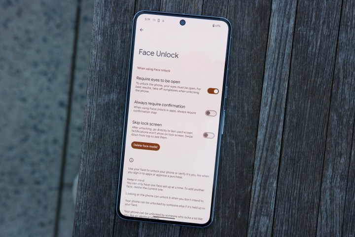 Face Unlock settings on the Google Pixel 8 Pro.