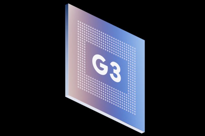 Rendu officiel du produit de la puce Tensor G3 de Google.