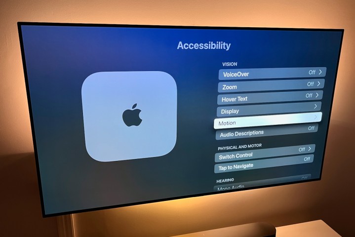 How to turn off auto-play previews on Apple TV: the Motion selection.