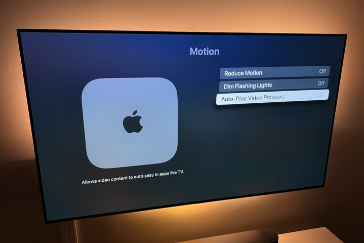 How to turn off auto-play previews on Apple TV: switching it to the Off position.