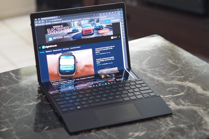 HP Spectre Foldable PC front view showing dual display.