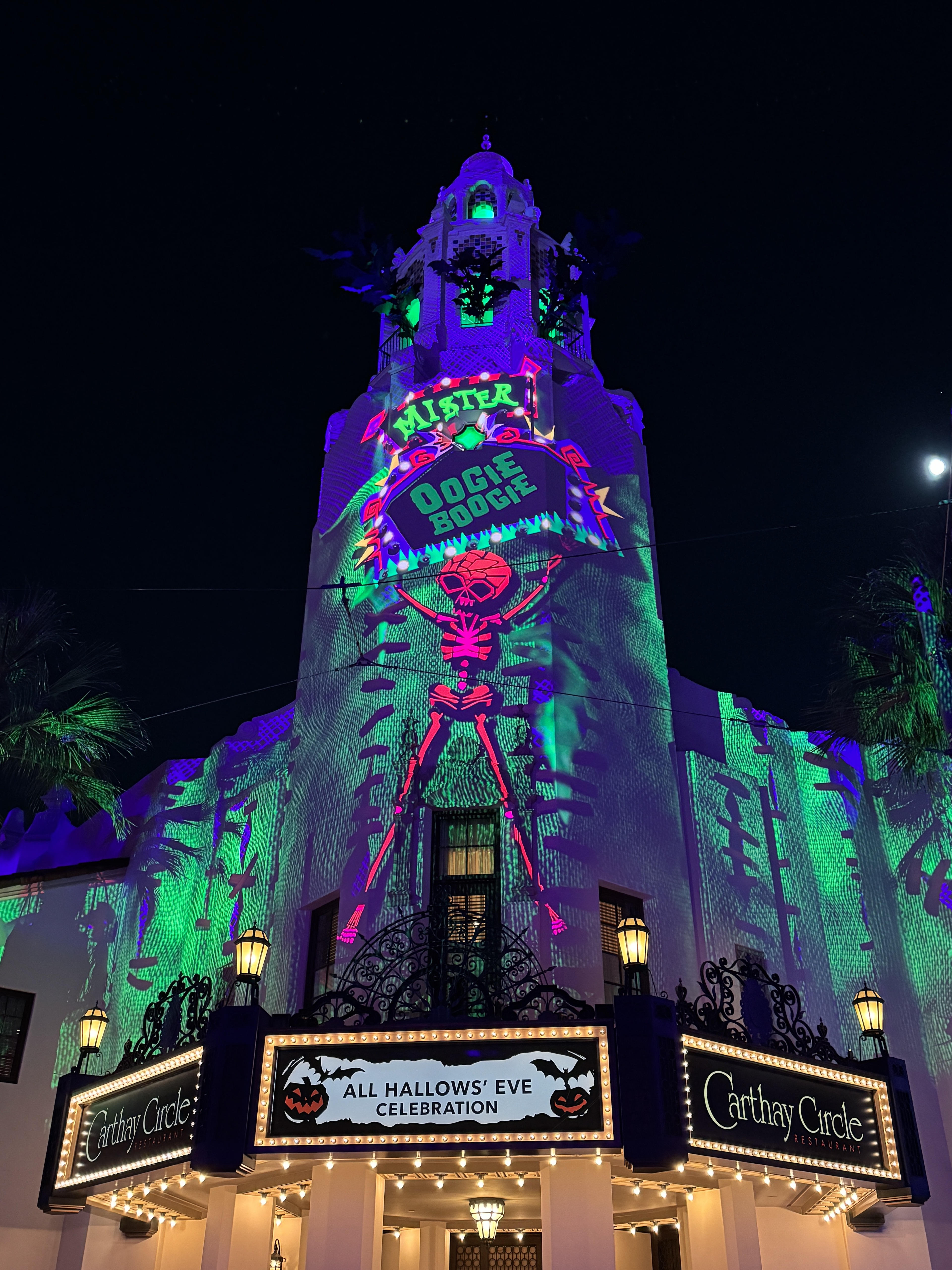 Carthay Circle with Oogie Boogie projection taken with iPhone 15 Pro main camera.