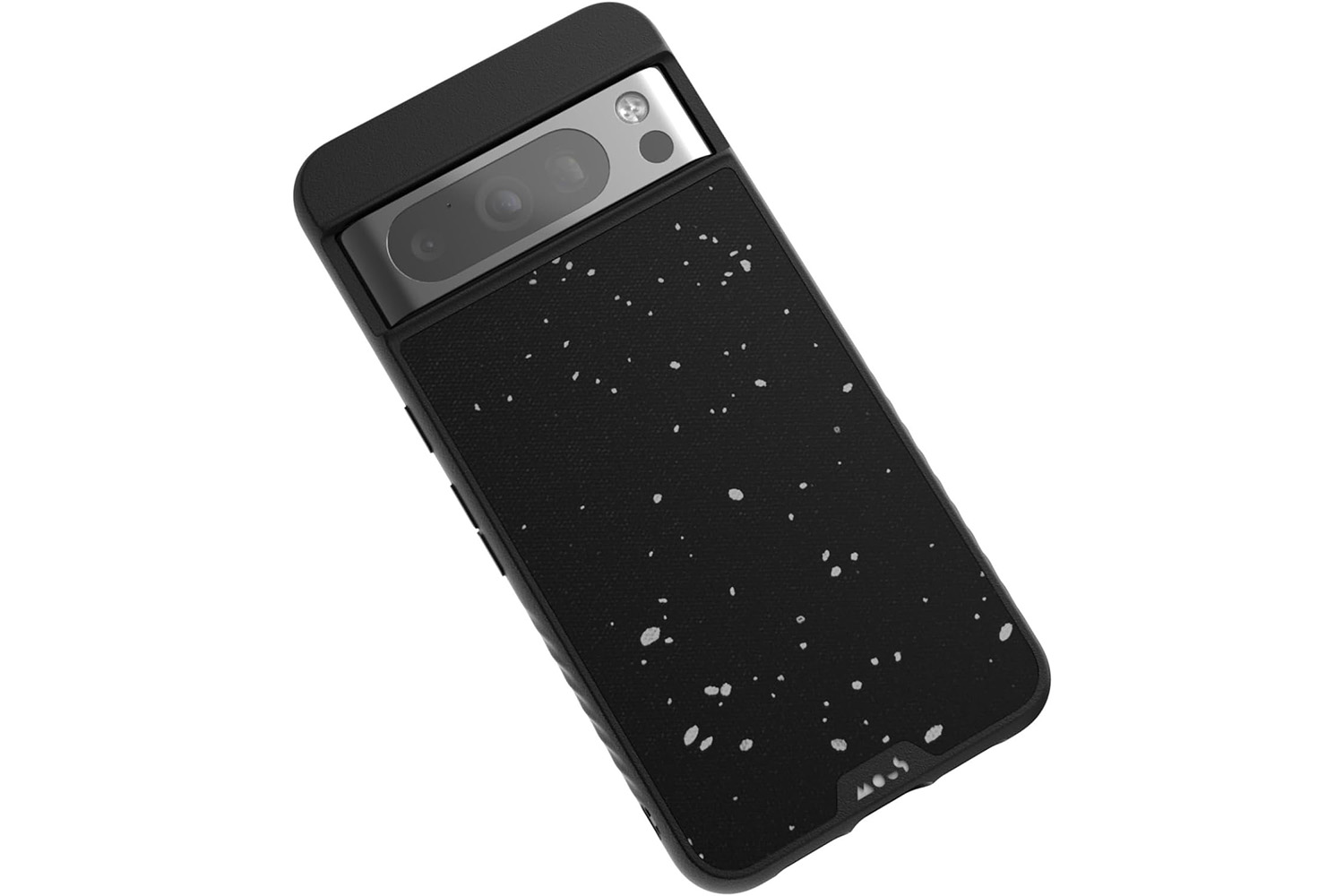 A black speckled Mous case for the Google Pixel 8 Pro