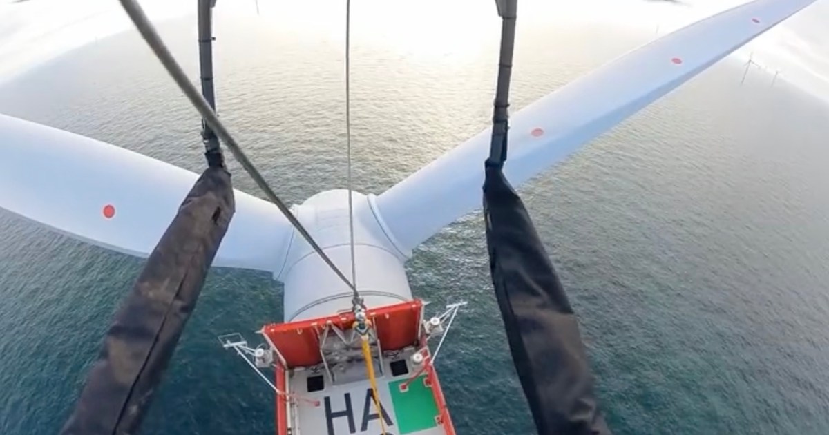 Watch this huge drone deliver cargo to a wind turbine