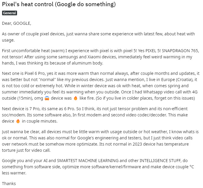 Pixel 8 series Reddit complaint 10.