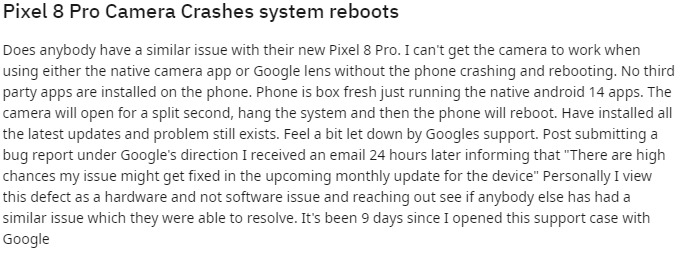 Pixel 8 series Reddit complaint 2.