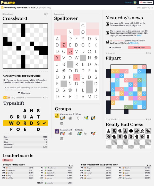 A look at a daily Puzzmo page.