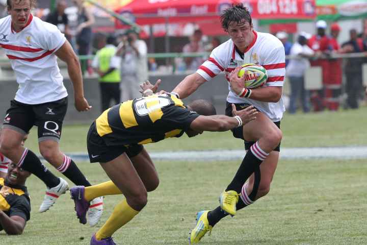Players in a rugby game.