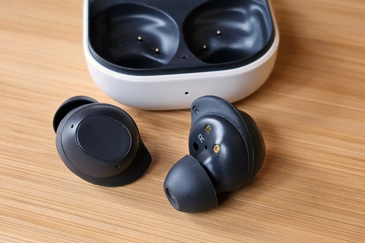 Samsung Galaxy Buds FE: both buds in front of case.