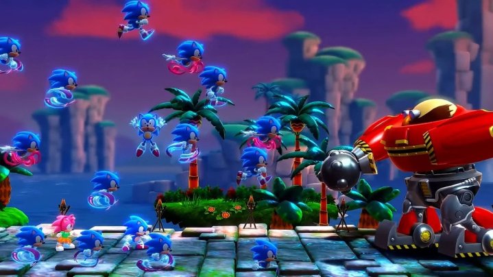 Sonic summons a herd of Sonic clones in Sonic Superstars.