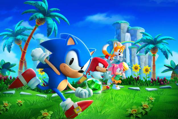 Sonic and his friends run on a grassy field in Sonic Superstars.