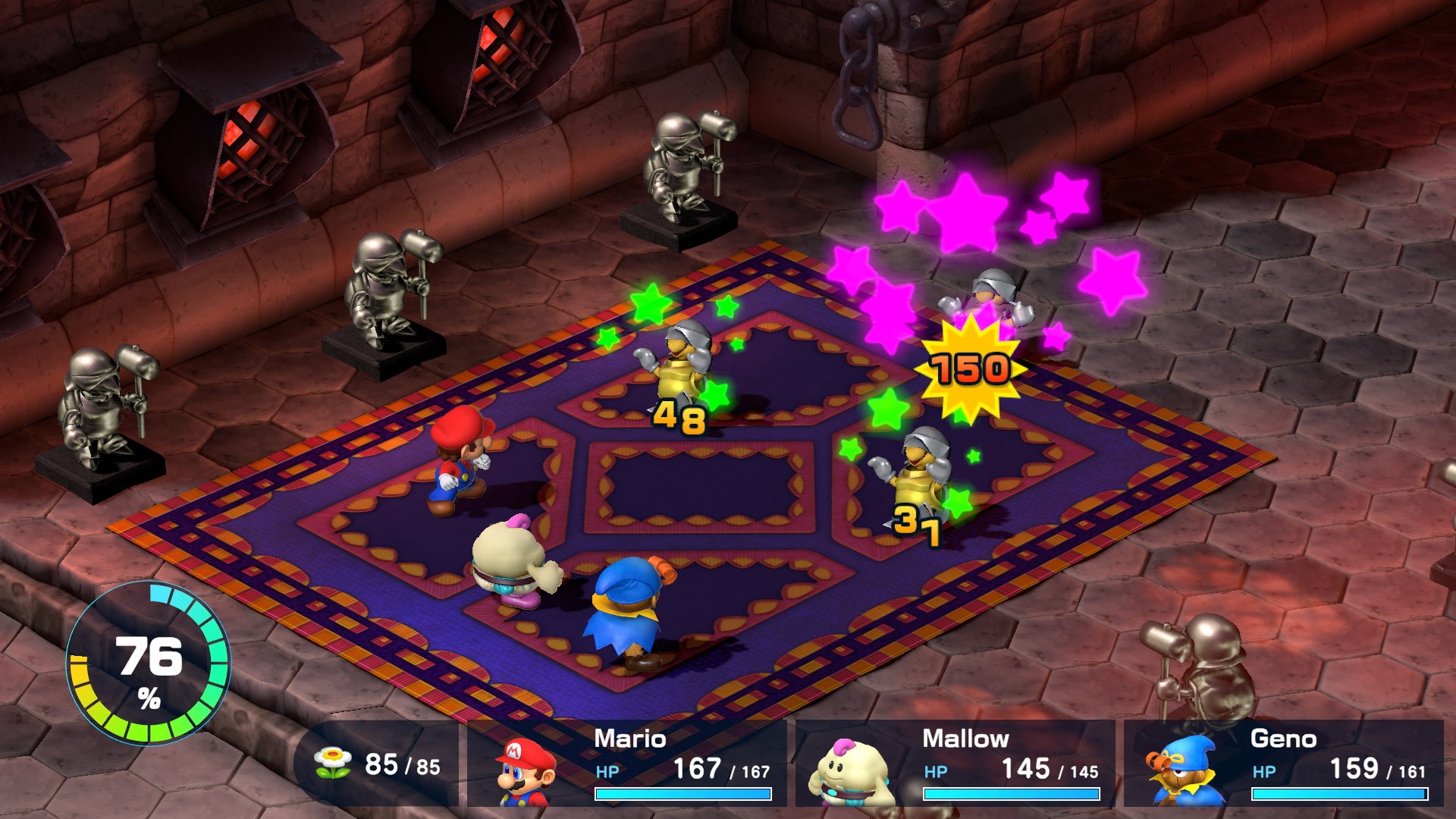 Mario and his crew battle Koopas in Super Mario RPG.