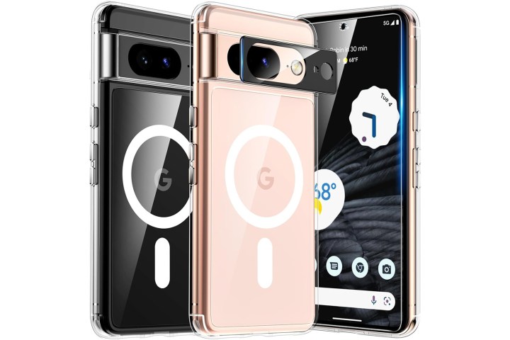 A Tauri case for the Google Pixel 8. The image includes three phones side-by-side.