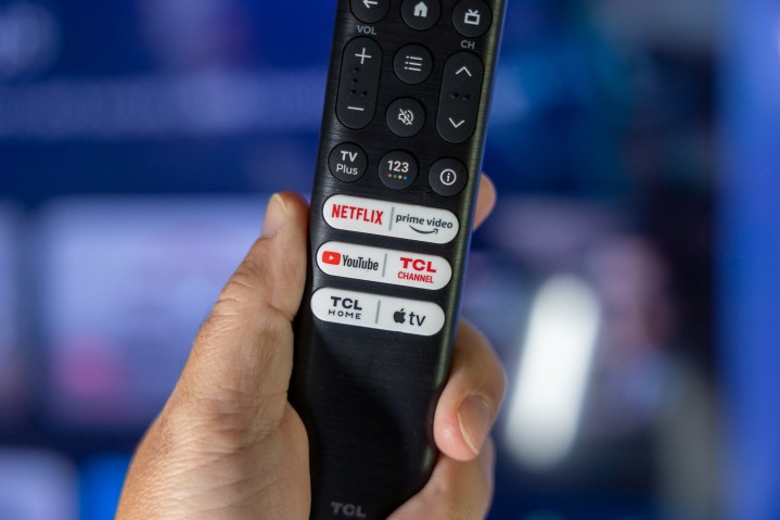A close-up of the TCL Q6 remote control.