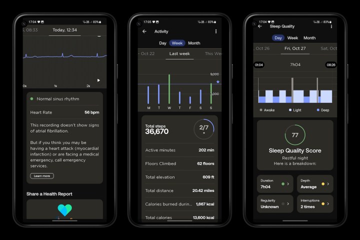 Screenshots taken from the Withings app, connected to the ScanWatch 2.