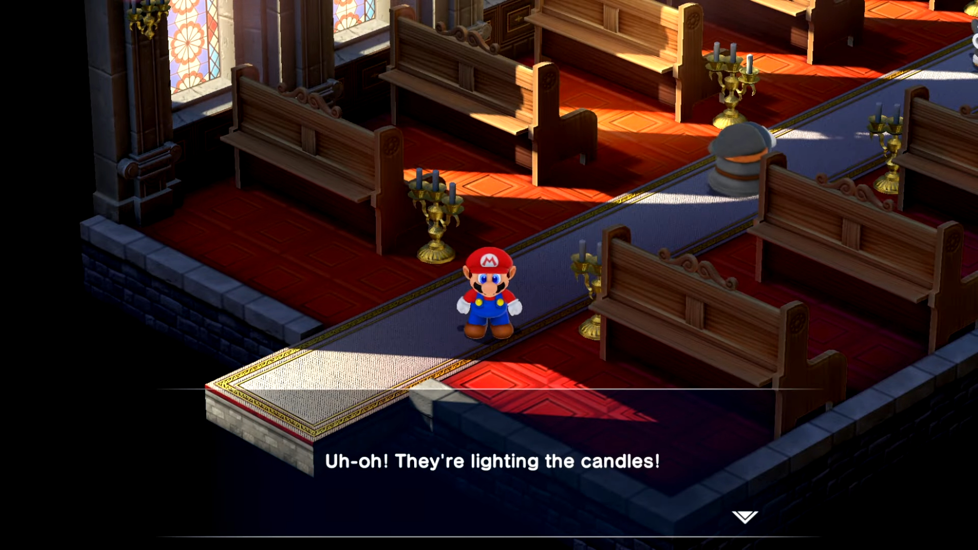 Mario dans une église sur le point de célébrer un mariage.
