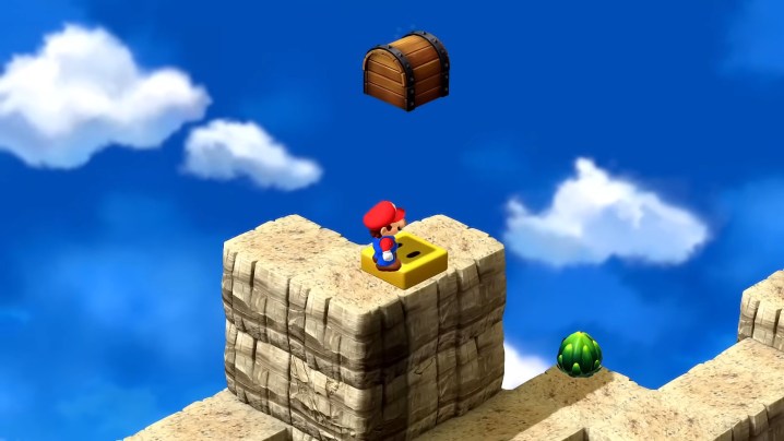 Марио стоит на плавучей платформе.