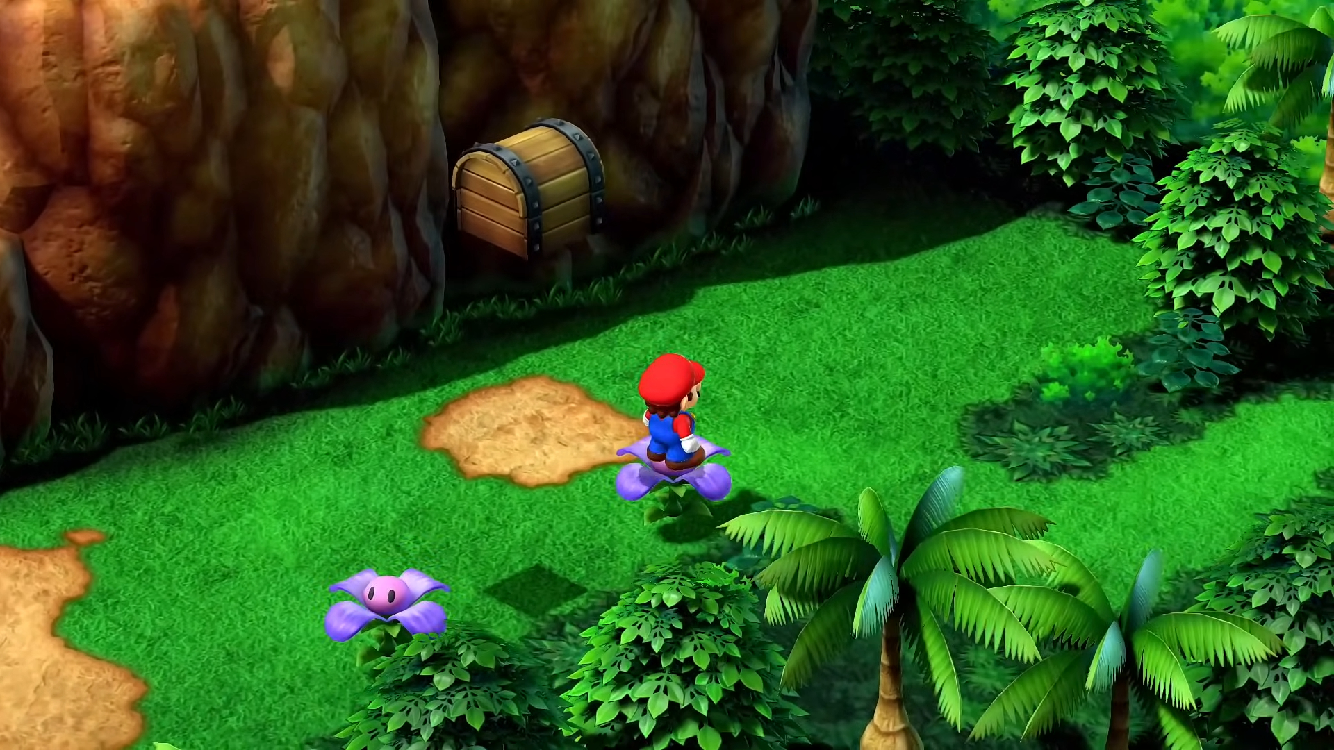 Mario standing on a flower.
