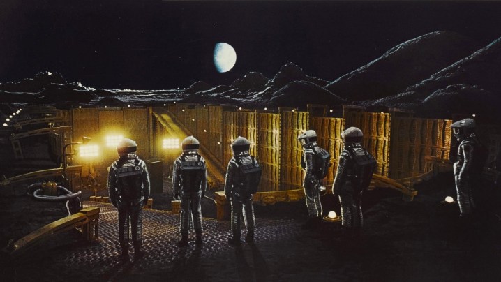 Astronauts walk in space in 2001: A Space Odyssey.