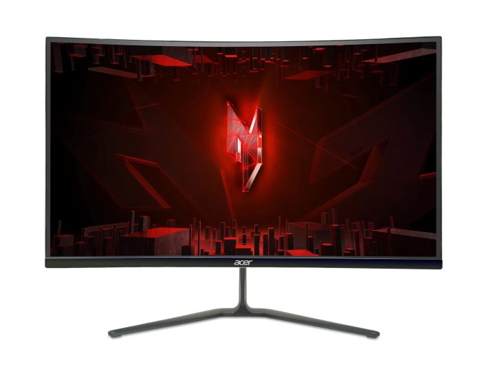 The Acer Nitro 27 ED270U, with a red crystal background being displayed.