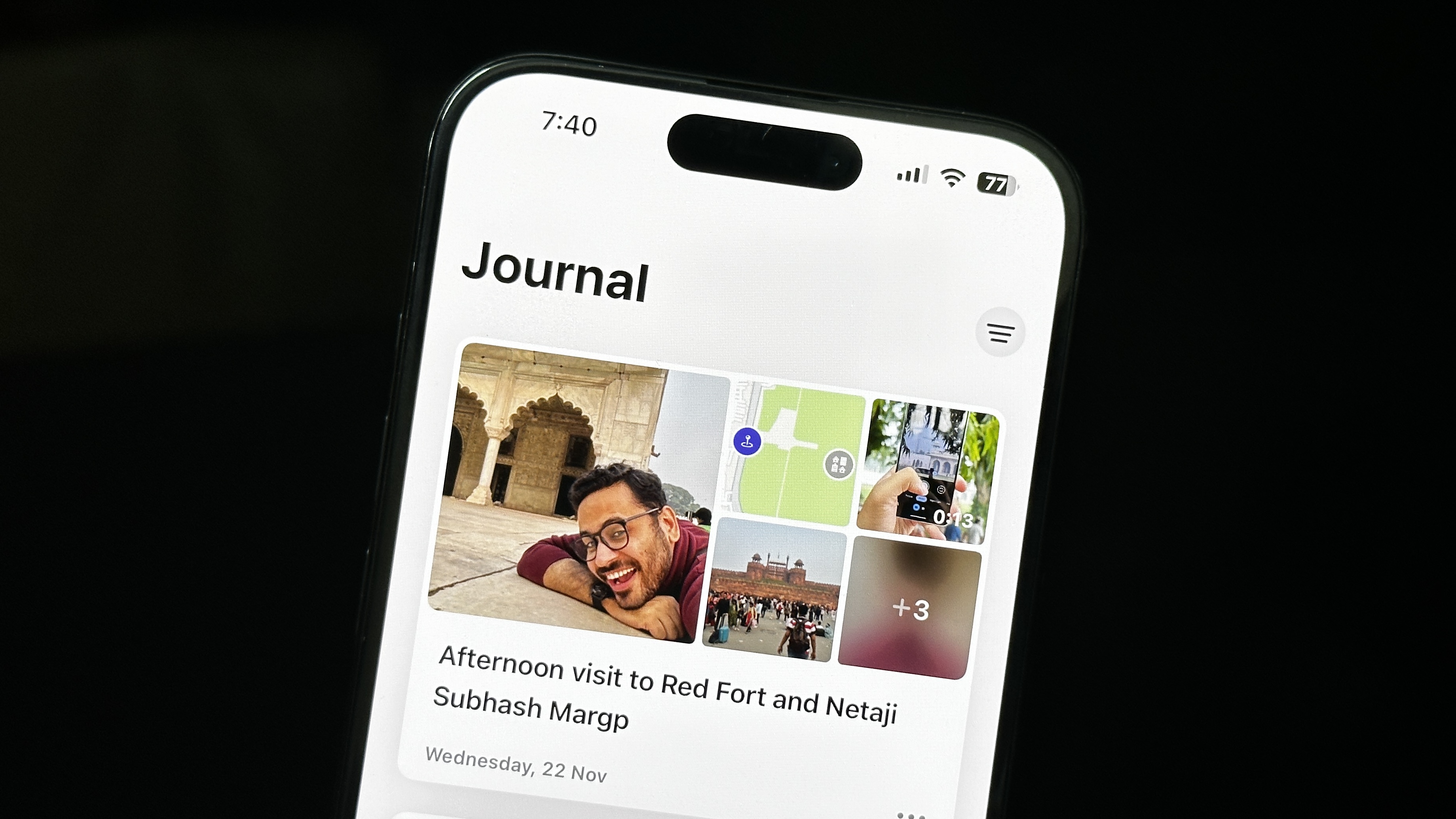 Apple Journal app on iPhone 15 Pro.