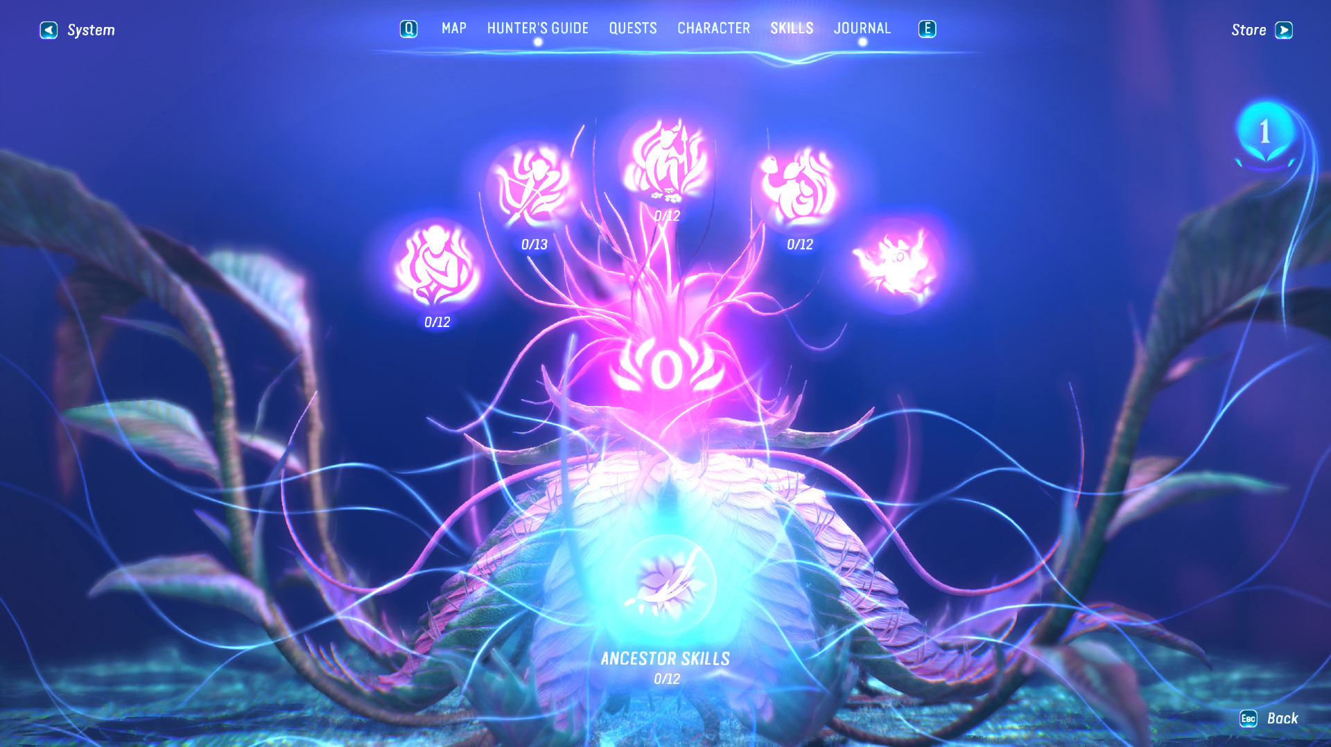 A glowing skill tree in Avatar: Frontiers of Pandora.
