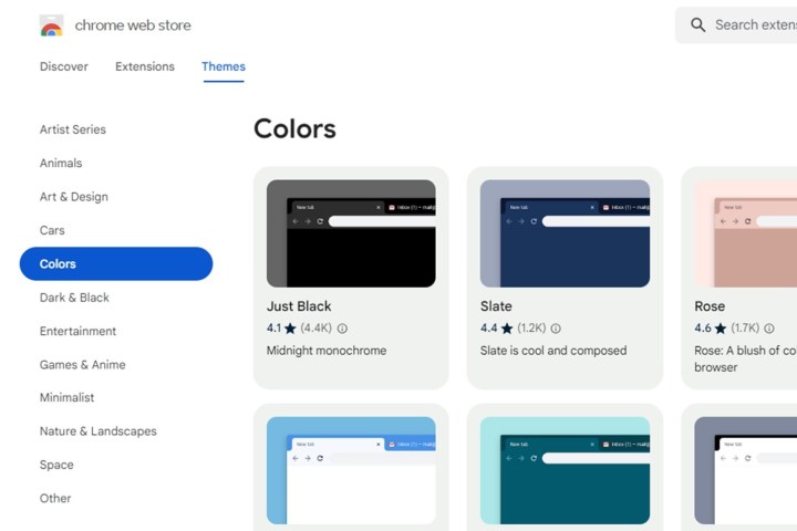 A Chrome Web Store Theme category webpage.