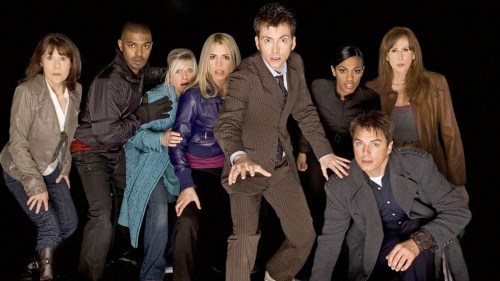 The Tenth Doctor and his companions on Doctor Who.