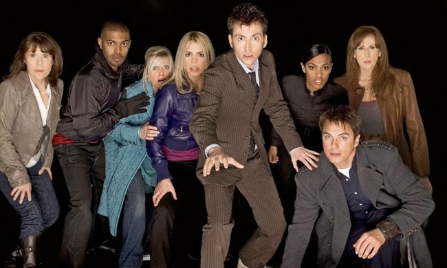 The Tenth Doctor and his companions on Doctor Who.