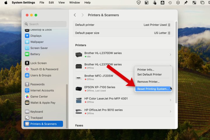 Here's how to reset the Mac printing system.