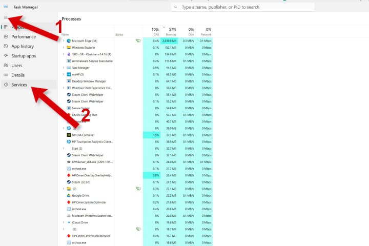 Here's how you find Services in Windows Task Manager.