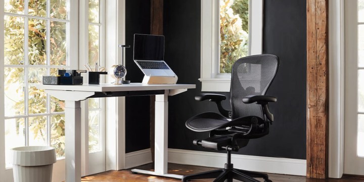 A Herman Miller Aeron Chair in a home office environment.