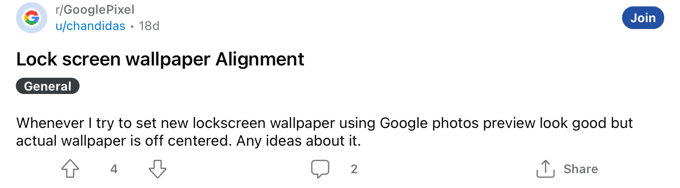 Google Pixel wallpaper alignment report.