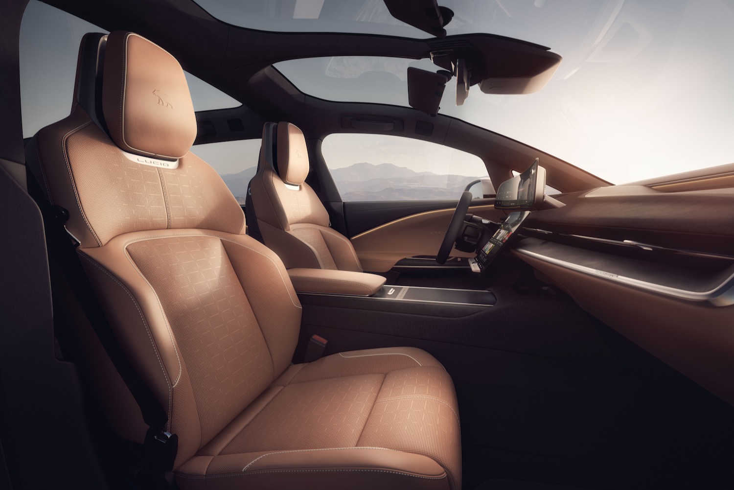 A Lucid Gravity's front seats.