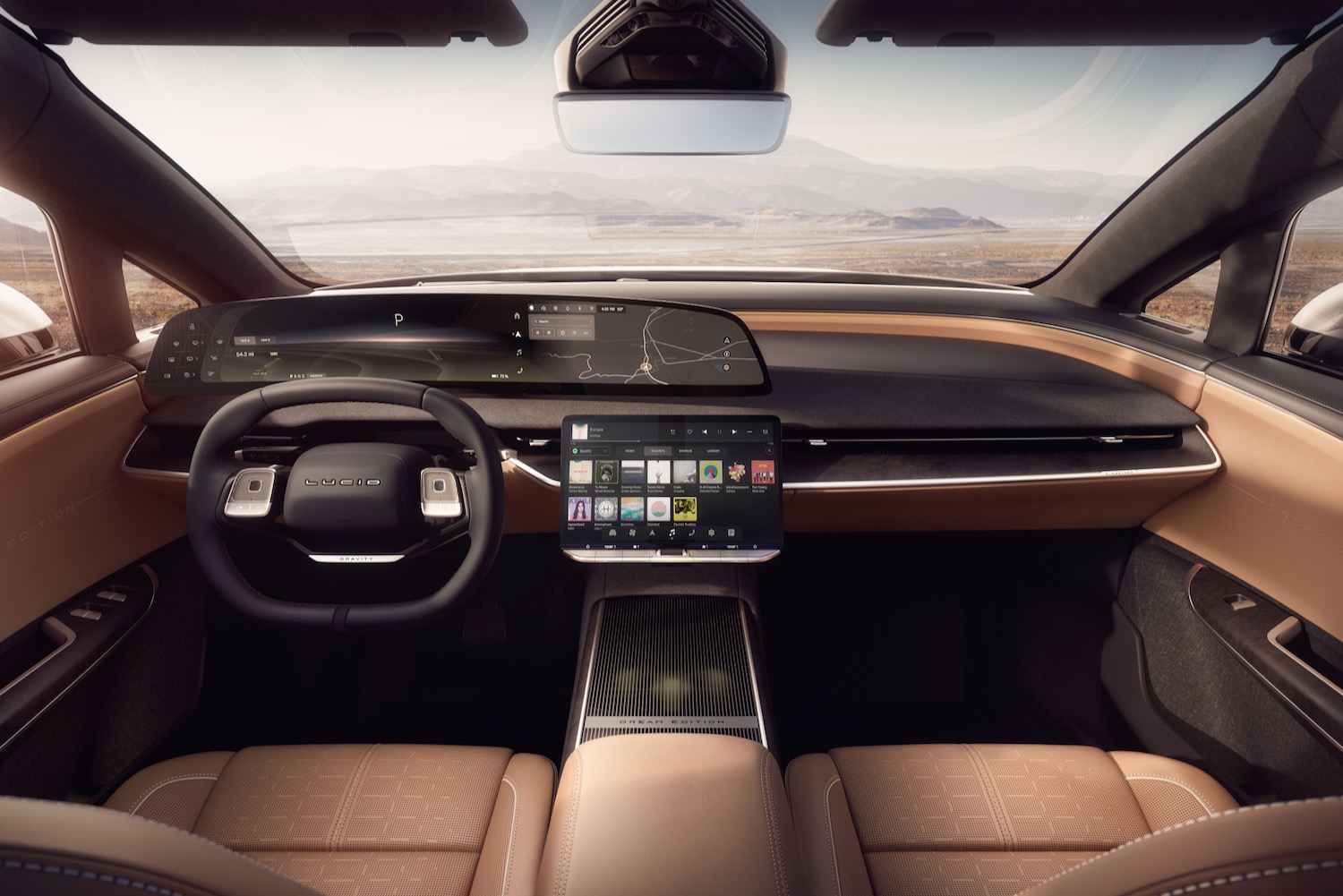Dashboard of a Lucid Gravity electric SUV.