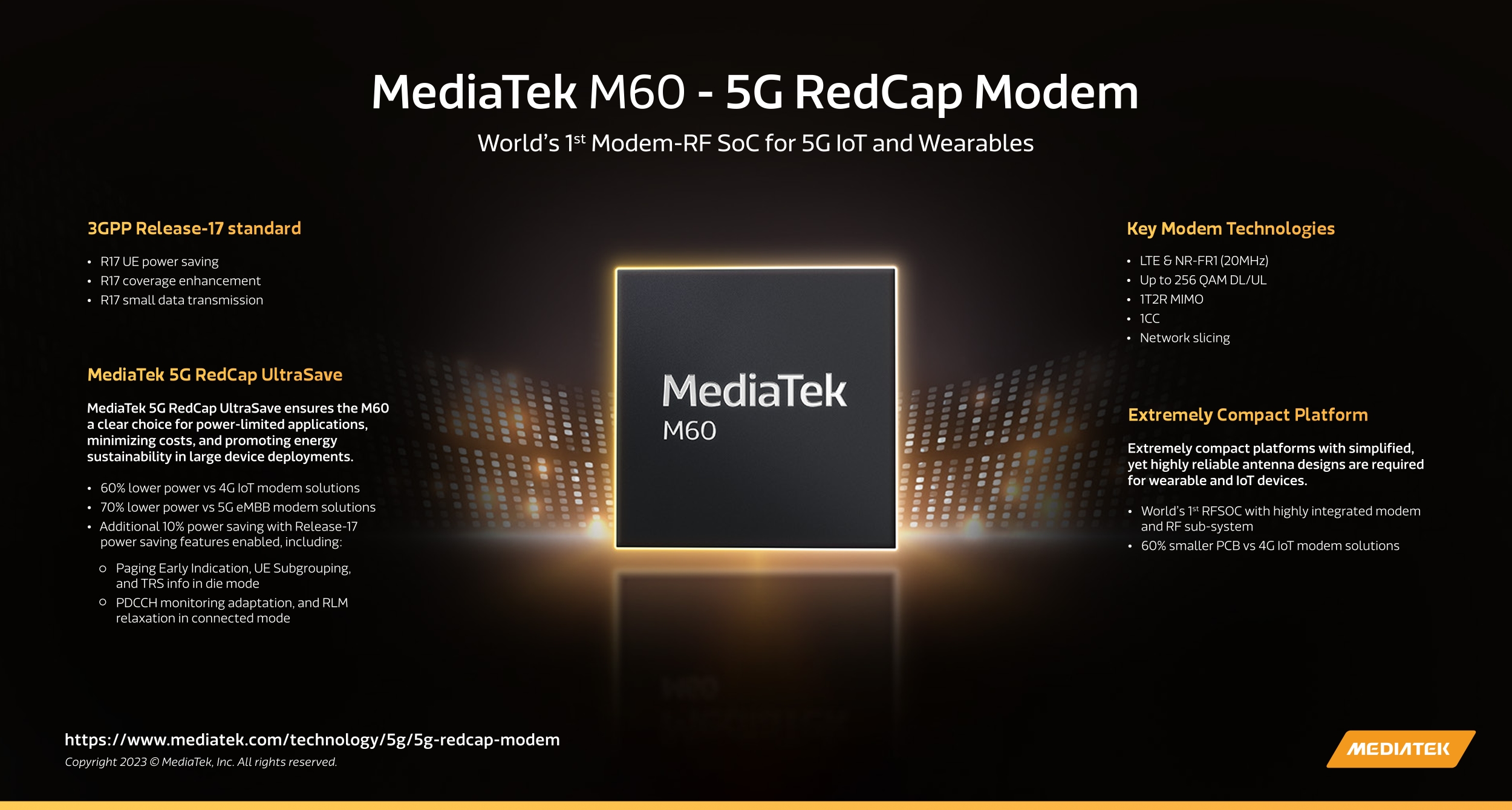 MediaTek M60 5G RedCap Modem Infographic.