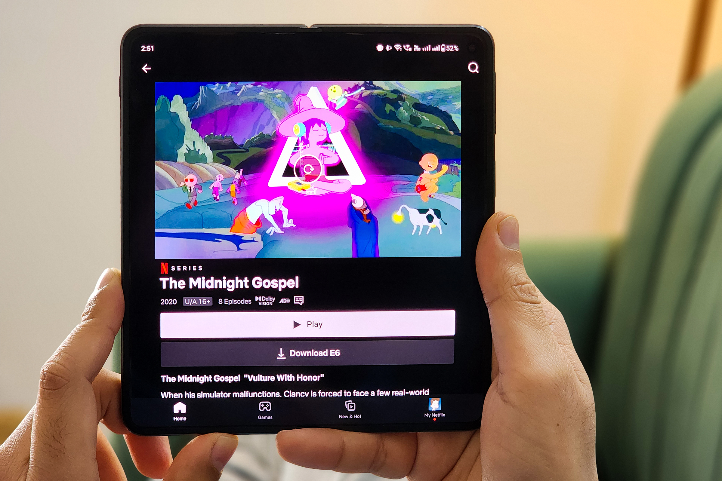 OnePlus Open with Dolby Vision support on Midnight Gospel Netflix series.