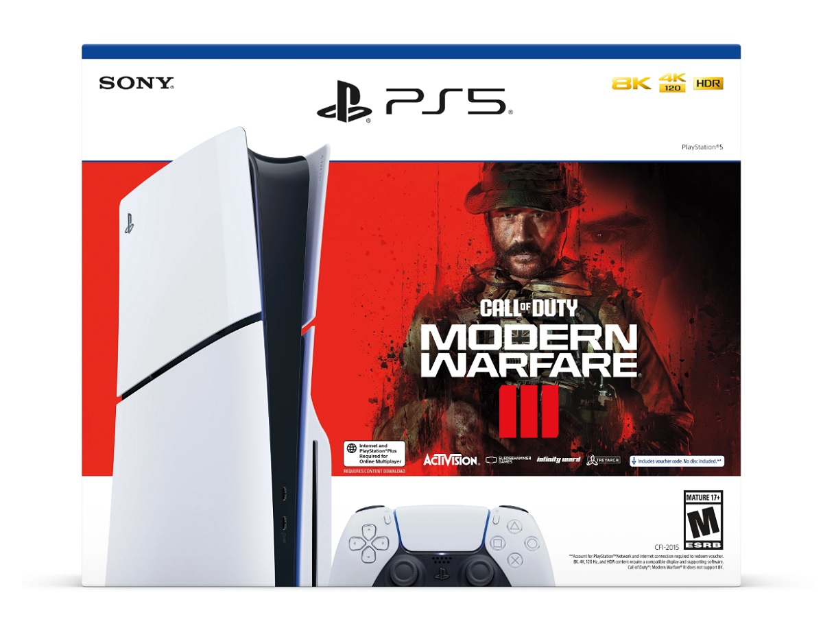 The box of the PlayStation 5 Disc Console Call of Duty Modern Warfare III Bundle.