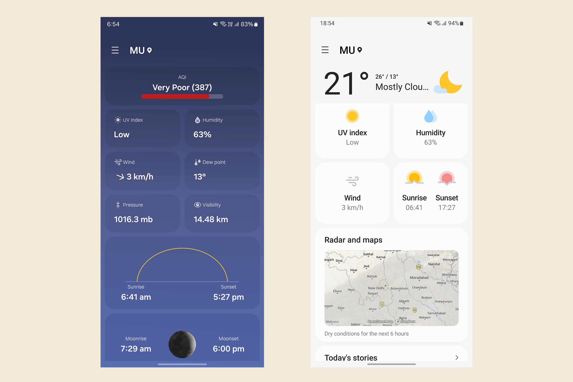 Samsung Weather app on One UI 6 vs One UI 5.