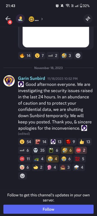 Sunbird – برنامه iMessage برای اندروید – فقط خاموش شد