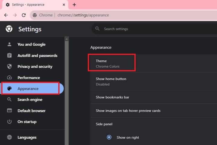 Google Chrome में थीम सेटिंग.