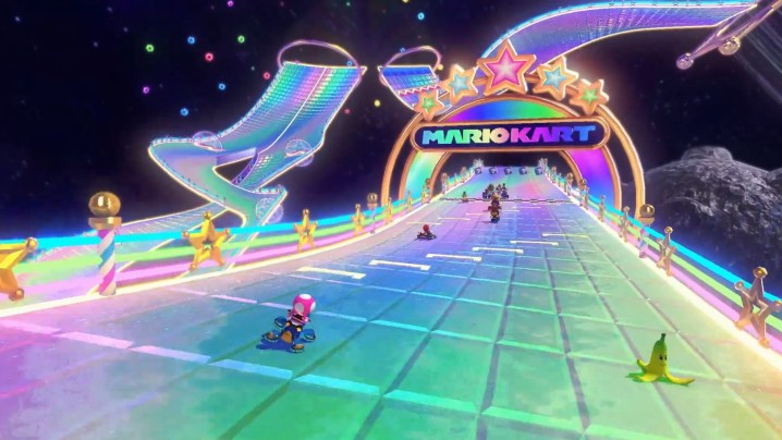 Wii Rainbow Road in Mario Kart 8 Deluxe.